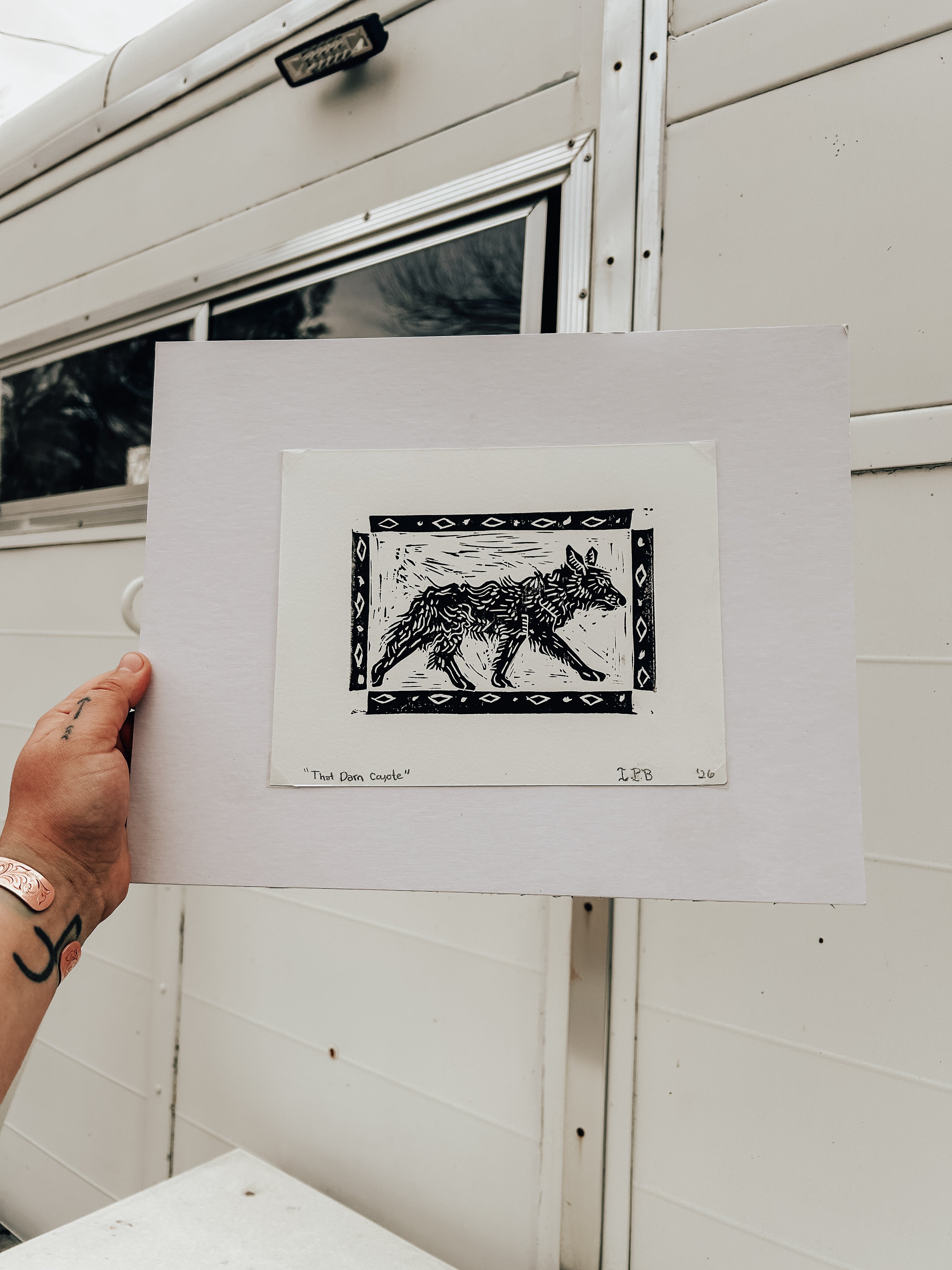 “That Darn Coyote” block print