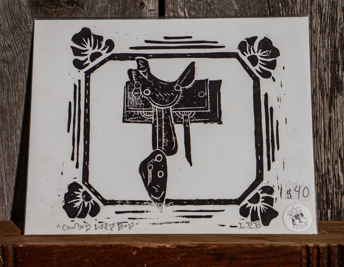 “Cowboy Lazy Boy” - Block/lino cut print