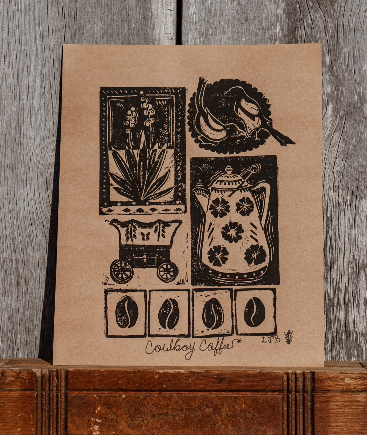 “Cowboy Coffee” large block print