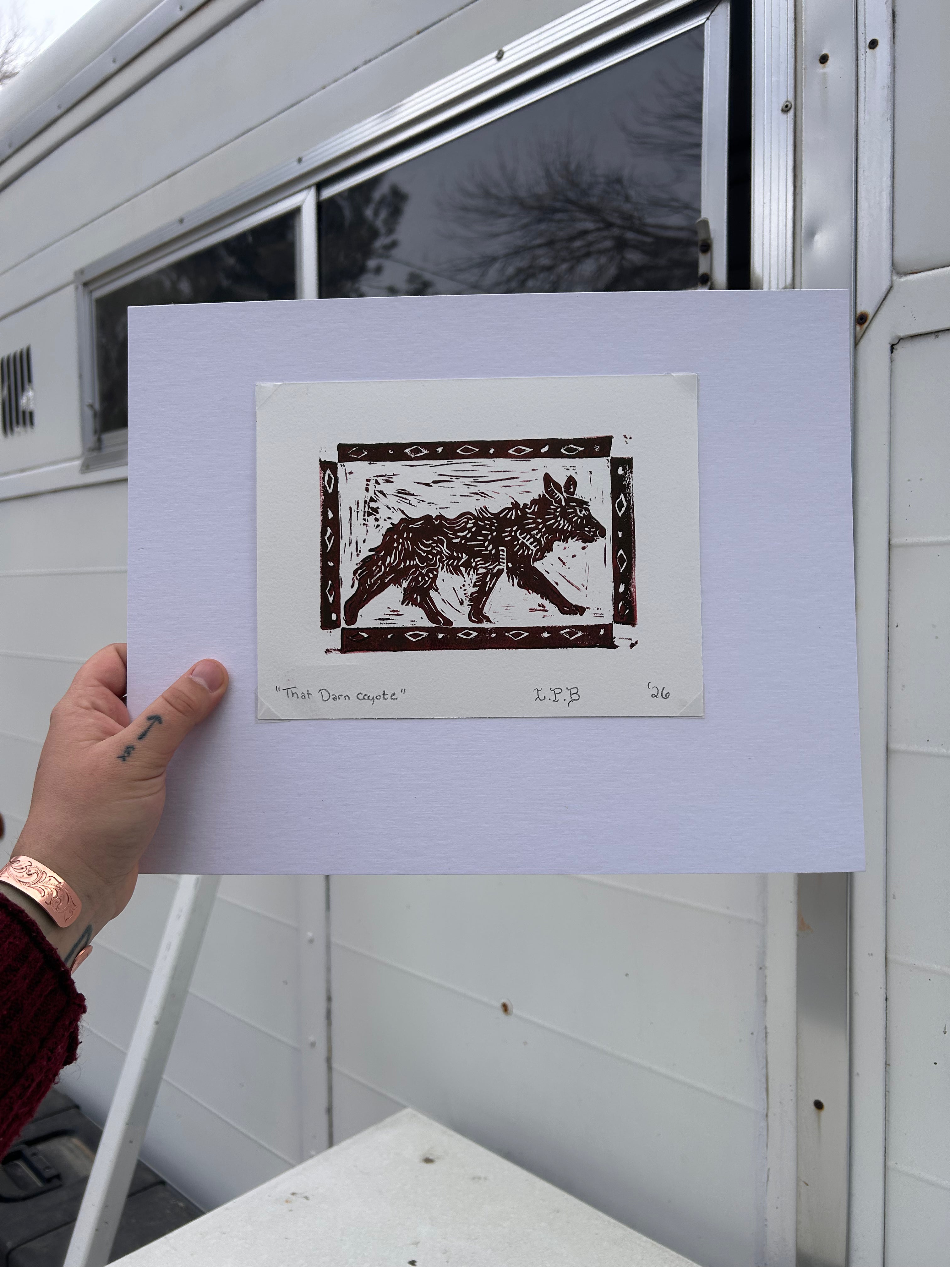 “That Darn Coyote” block print